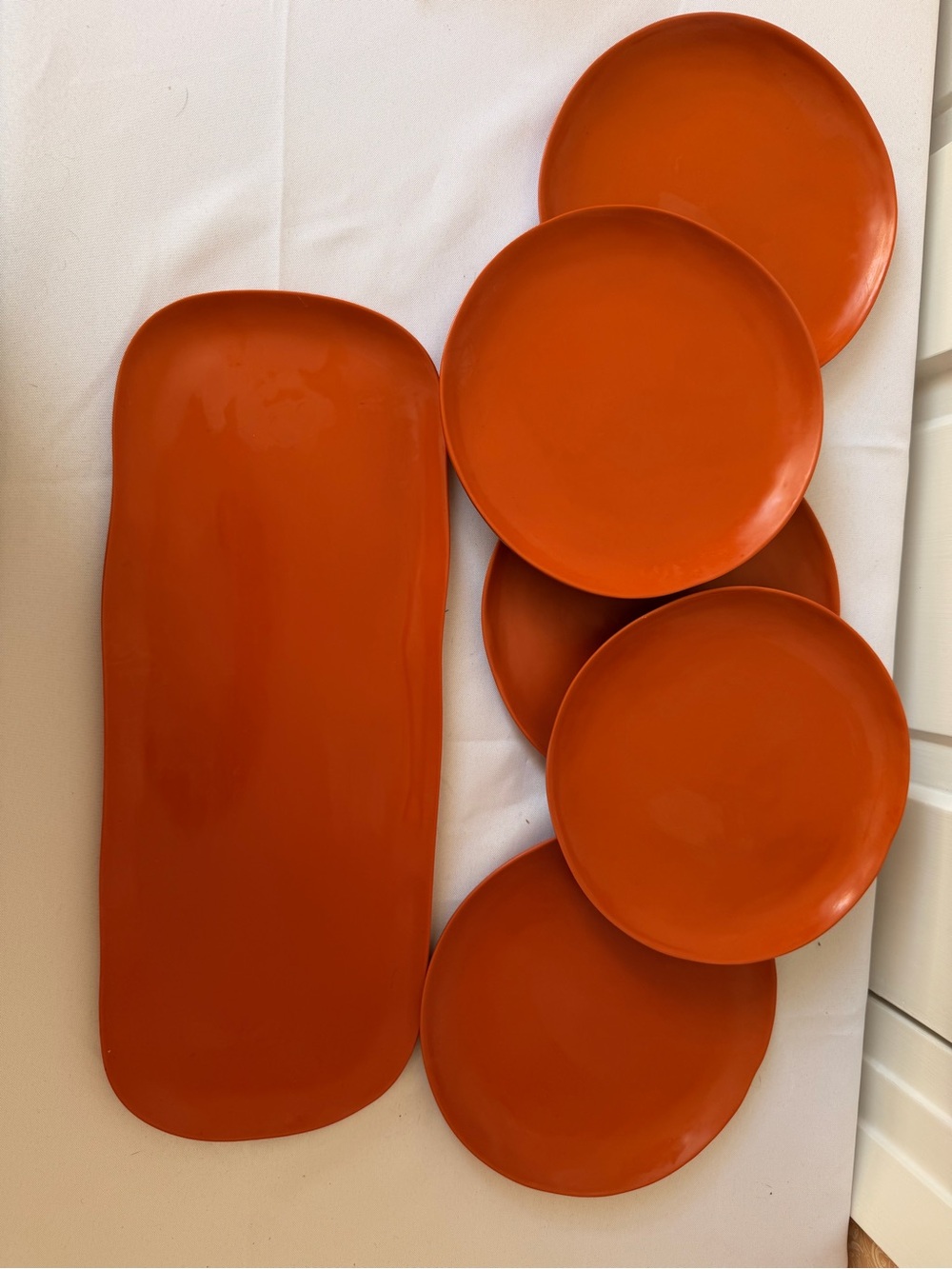 Crate & Barrel Terracotta Melamine Plate Set and server - Home Dining